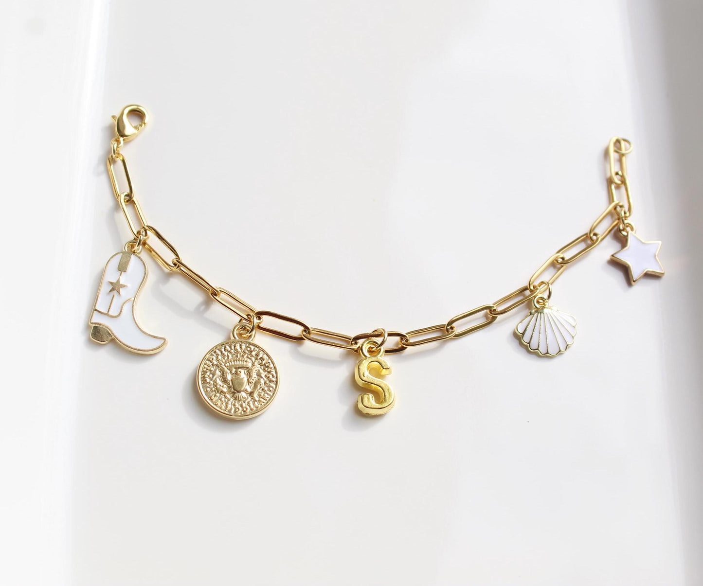 Personalized Gold Charm Paperclip Bracelet: Custom Stainless Steel Jewelry