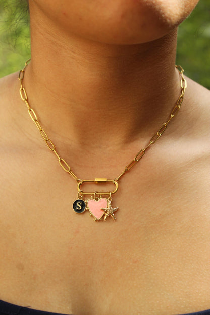 Custom Gold Charm Carabiner Necklace: Personalized Stainless Steel Paperclip Chain