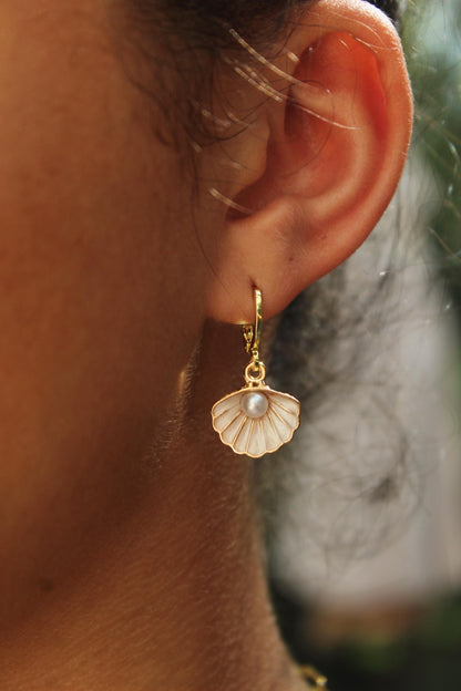 Gold Seashell Charm Earrings: Summer Jewelry