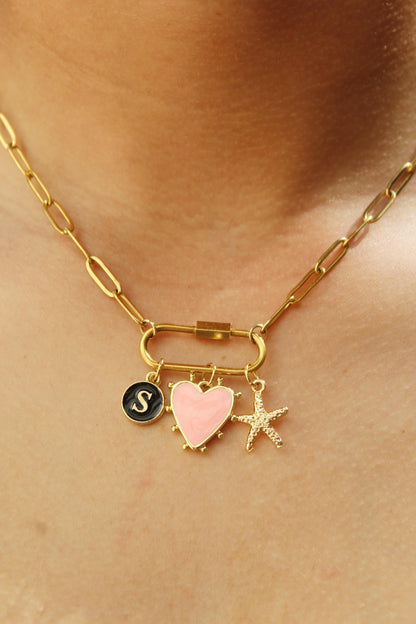 Custom Gold Charm Carabiner Necklace: Personalized Stainless Steel Paperclip Chain