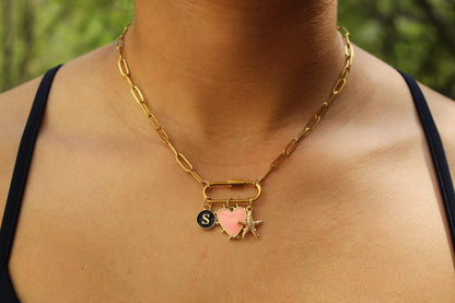 Custom Gold Charm Carabiner Necklace: Personalized Stainless Steel Paperclip Chain