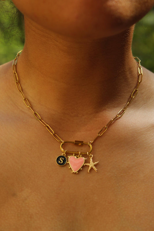 Custom Gold Charm Carabiner Necklace: Personalized Stainless Steel Paperclip Chain