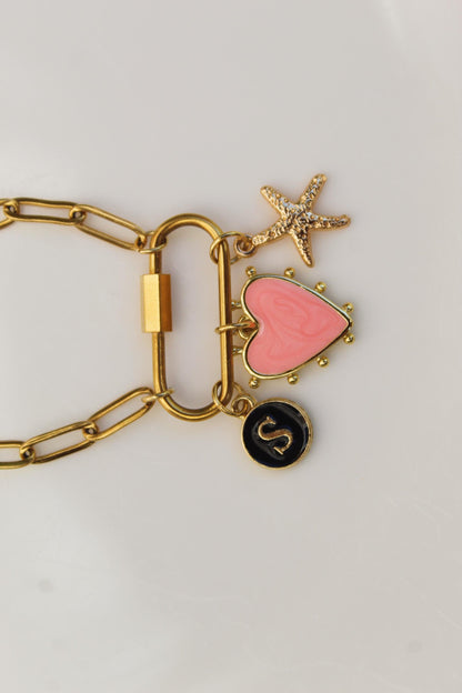 Custom Gold Charm Carabiner Necklace: Personalized Stainless Steel Paperclip Chain