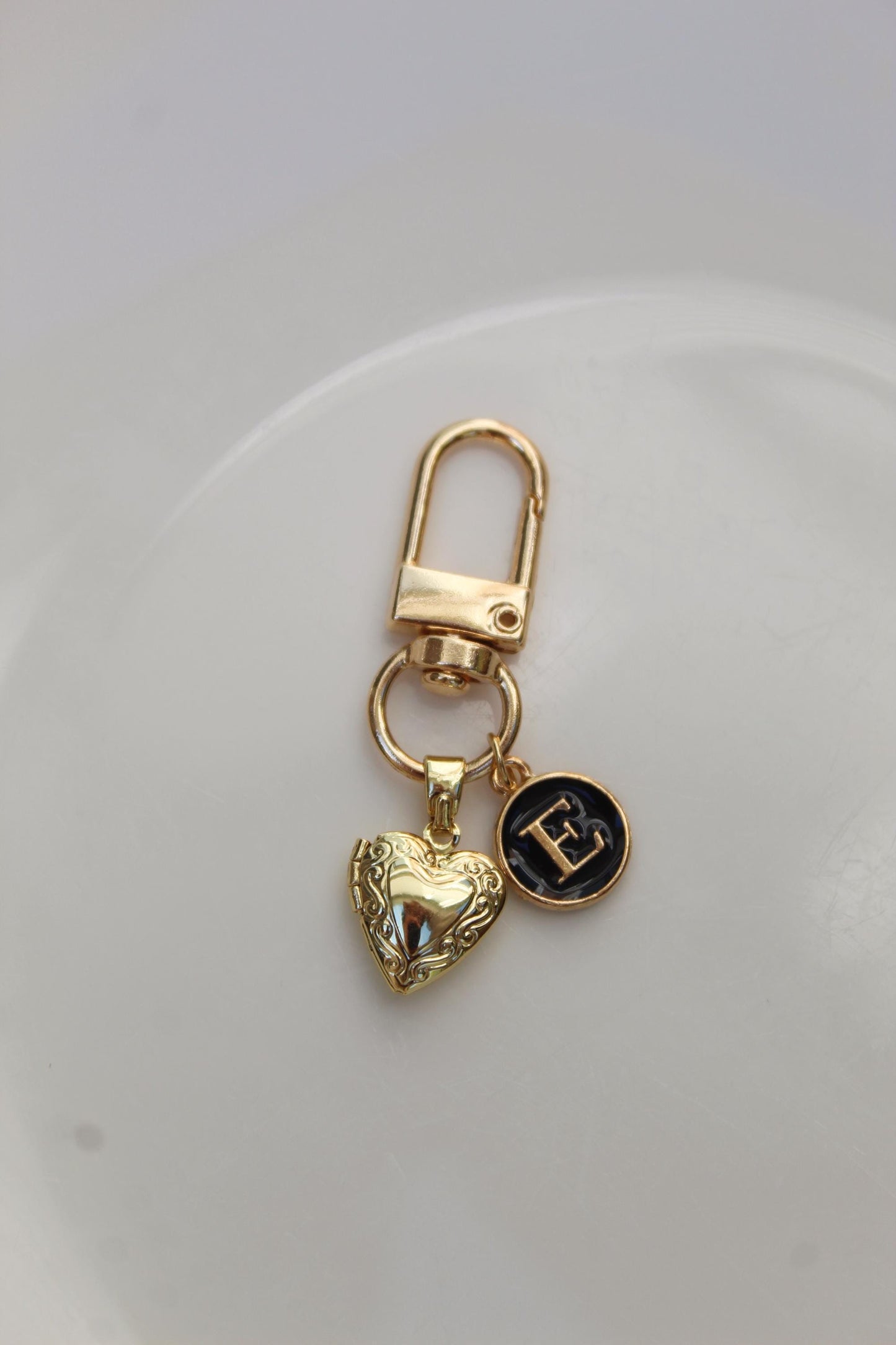 Enamel Initial Locket Keychain: Personalized Purse Charm