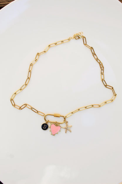 Custom Gold Charm Carabiner Necklace: Personalized Stainless Steel Paperclip Chain