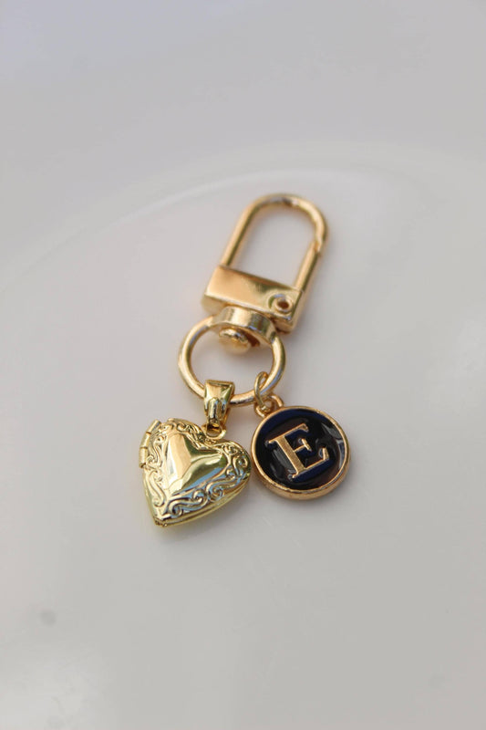 Enamel Initial Locket Keychain: Personalized Purse Charm