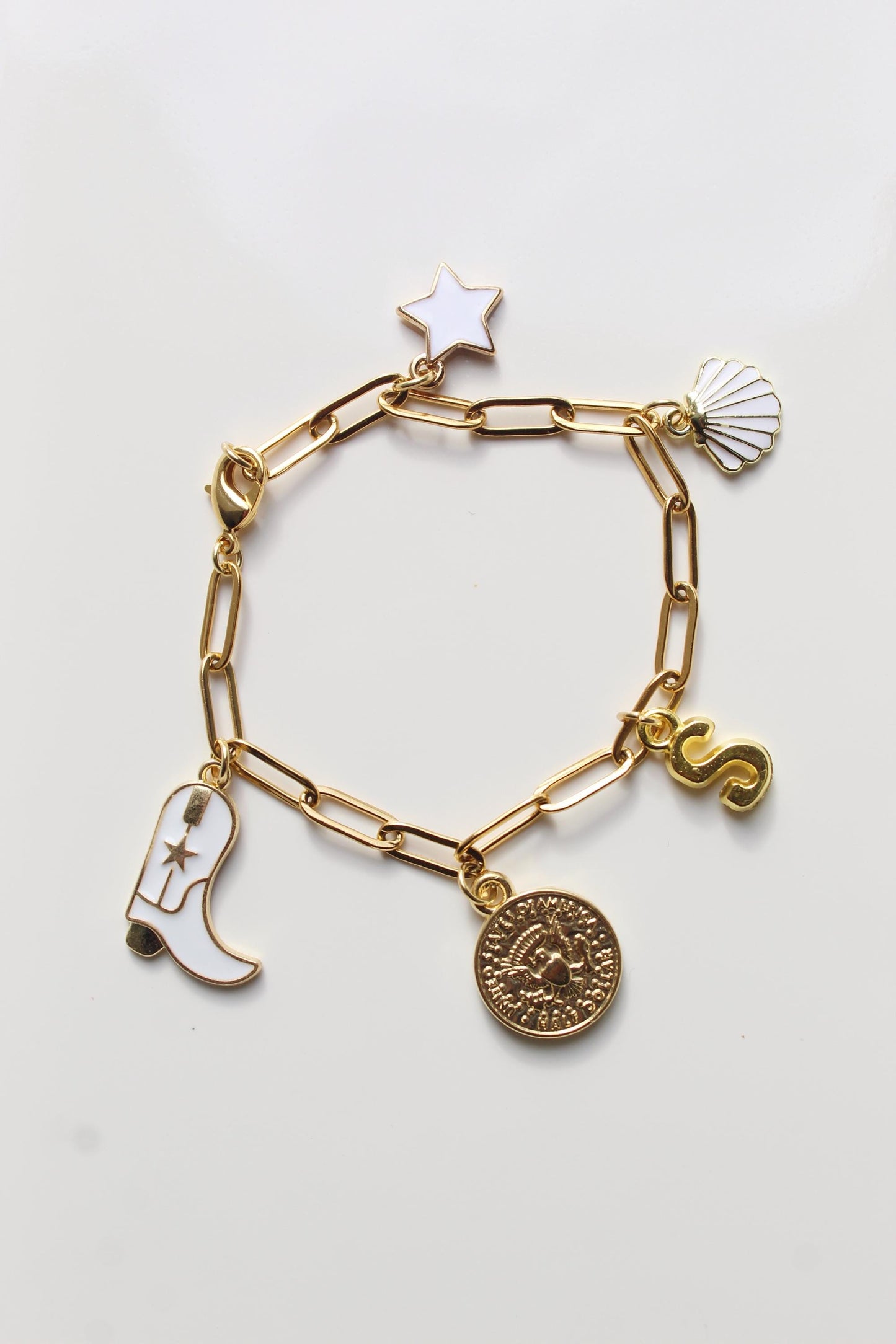 Personalized Gold Charm Paperclip Bracelet: Custom Stainless Steel Jewelry