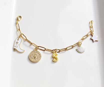 Personalized Gold Charm Paperclip Bracelet: Custom Stainless Steel Jewelry