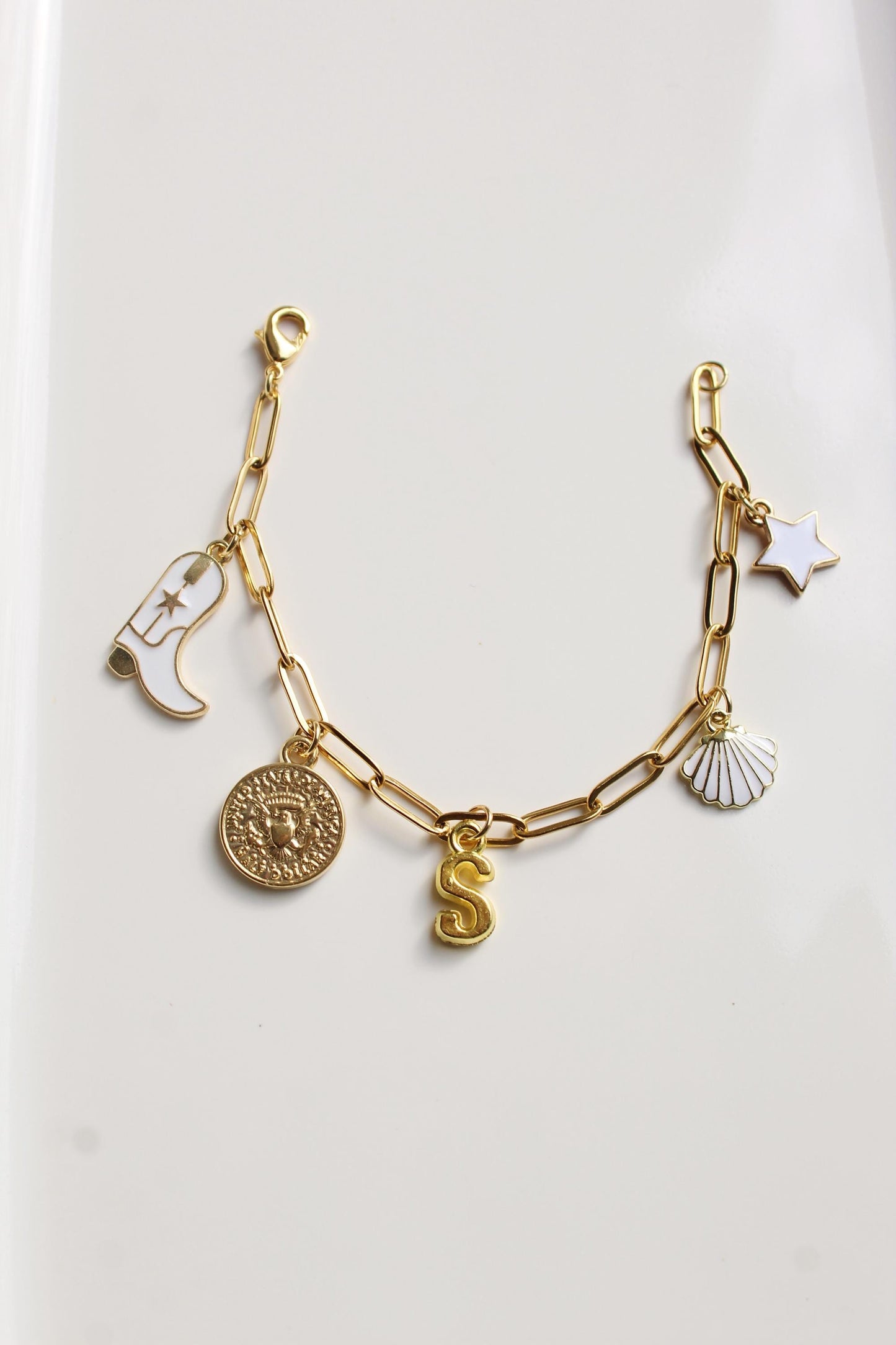 Personalized Gold Charm Paperclip Bracelet: Custom Stainless Steel Jewelry