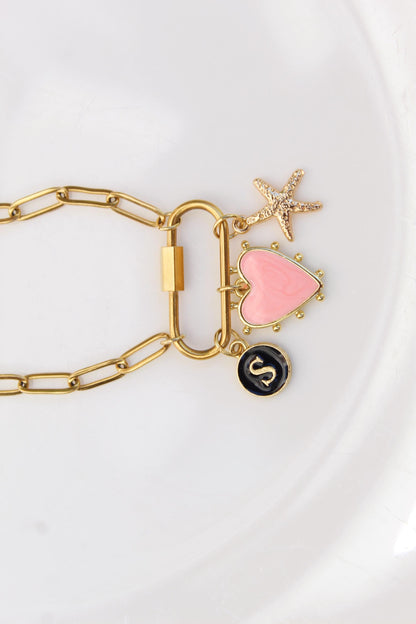 Custom Gold Charm Carabiner Necklace: Personalized Stainless Steel Paperclip Chain